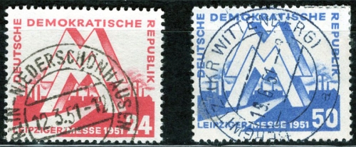 GDR Michel 282-283 o Leipzig Spring Fair 1951 day cancellation