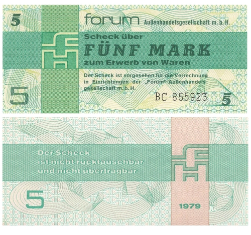 DDR 5 Mark Forum-Scheck1979 RO369 DDR-31 bankfrisch 