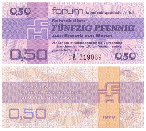 DDR 50 Pfennig Forum-Scheck1979 RO367 DDR-29 bankfrisch 