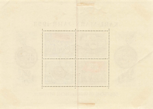 DDR Block 9 A Karl Marx Block perforated day stamp o Nauen 1953