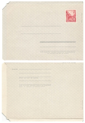 GDR folded letter F1a five-year plan 20 Pfennig Berlin Stalinallee unused