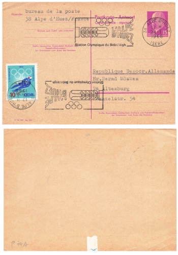 GDR postal stationery 15 Pfennig Ulbricht answer part P74A o 1968