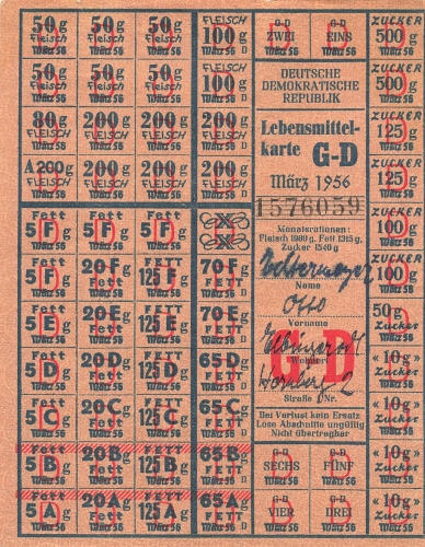 GDR ration card G-D 1956 Elbingerode