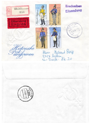 DDR Michel 2997-3000 Postuniform Viererblock auf R-Brief o Sellin 5.2.1986