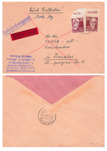 GDR Michel 333 341 heads II upper edge on Expres letter o October 20, 1959