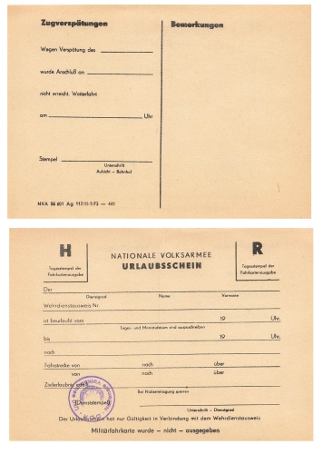 GDR National People's Army NVA vacation certificate blank with official seal around 1973