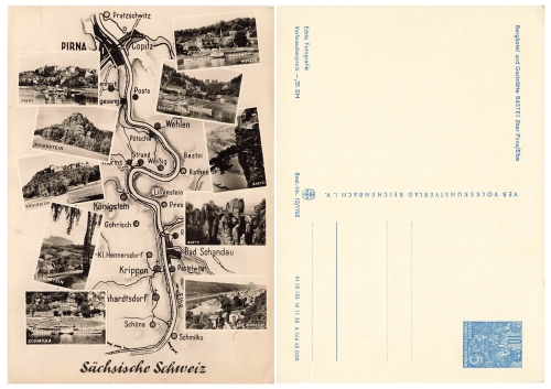 GDR private postal stationery Bastei 12/1791 1958 mountain hotel and restaurant 10 Pfennig five-year plan