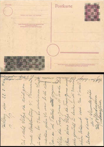 OPD Koblenz postal stationary 6 Pfennig Hitler with advertising slogan chessboard overprint used 02/22/1946