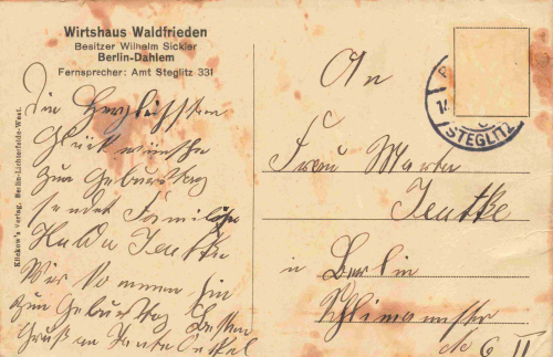 Dahlem Berlin Wirtshaus Waldfrieden Wilhelm Sickler o um 1920