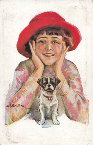 Lady with Dog Artist Card Usabal Luis o 1917