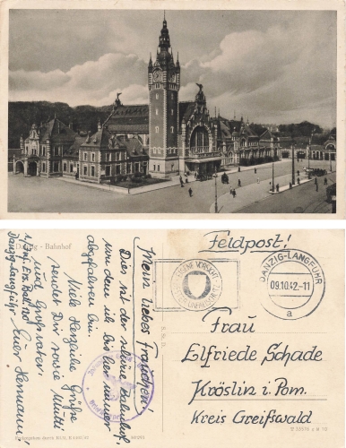Danzig Bahnhof Feldpost Infanterie Ersatz Bataillon 120 Danzig Langfuhr 9.10.1942