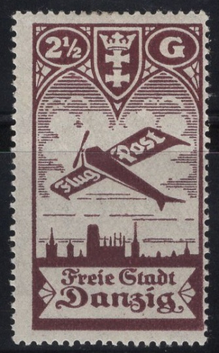 Danzig Michel 206 * ungebraucht mit Falz 2 1/2 Gulden Flugpost 1924