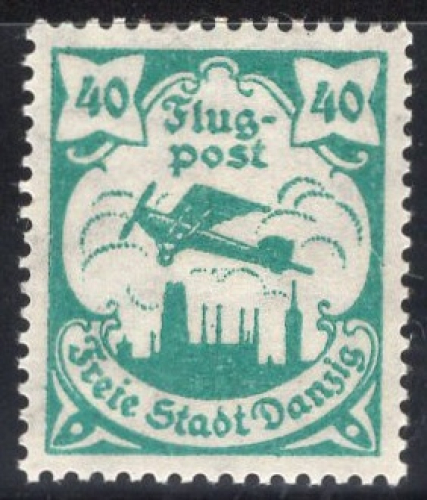 Danzig Michel 66y — Unused with hinge — Airmail stamp — Sideways watermark
