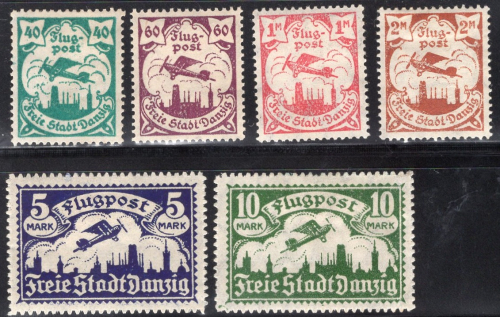 Danzig Michel 66–71o, Cancelled Airmail Stamps