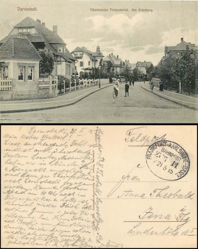 Darmstadt Am Erlenberg Bahnpost Frankfurt-Karlsruhe-Basel Train 11 o 21.6.1915