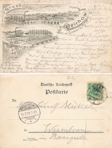 Deichow bei Crossen Oder Litho Papierfabrik Dychow o 14.7.1899
