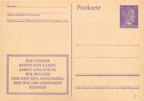 Der Führer kennt nur Kampf,... Ganzsache 6 Pfennig Hitler im Rahmen * um 1944