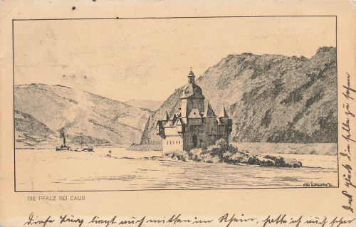 Der Rhein Serie I No.10 Die Pfalz bei Caub Künstlerkarte Otto Ubbelohde Mandt-Verlag o 1917 