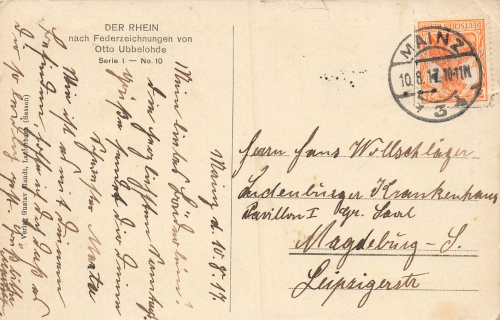 Der Rhein Serie I No.10 Die Pfalz bei Caub Künstlerkarte Otto Ubbelohde Mandt-Verlag o 1917 