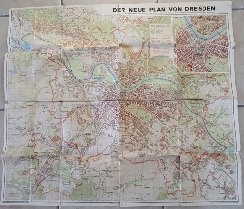 The new plan of Dresden with special identification of the totally destroyed areas around 1947