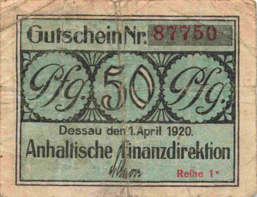 Dessau 50-Pfennig emergency money note, 1920
