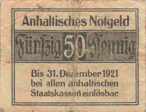 Dessau 50-Pfennig emergency money note, 1920