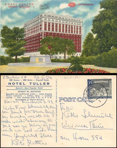 Detroit Michigan Hotel Tuller o 26.5.1964