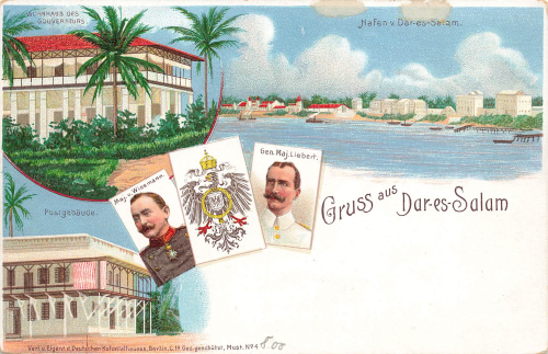 Daressalam Privatganzsache 5 Pfennig Aufdruck 3 Pesa Deutsch-Ostafrika * um 1890