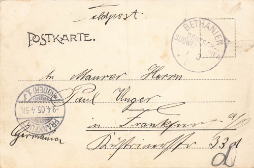 Warmbad Eingeborenen Schule Deutsch-Südwestafrika Feldpost Bethanien 8.3.1905