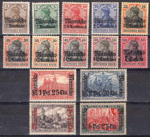German Post in Morocco Michel 46–58 * unused Germania 51x+y