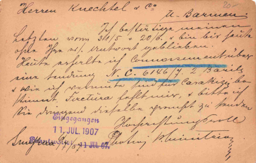 German Post in Turkey, postal stationery item (20 paras), Smyrna, 6 July 1907, with watermark