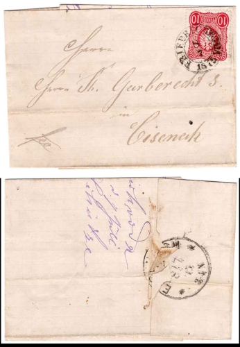 Deutsches Reich Michel 33 10 Pfennige auf Brief von Friedrichroda 8.7.1875 nach Eisenach