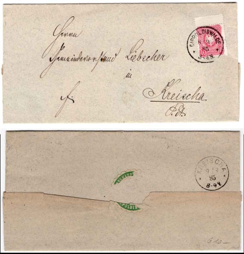 German Reich Michel 41 with gutter on cover from Dippoldiswalde 9/8/1885 to Kreischa