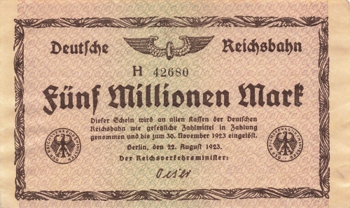 Deutsche Reichsbahn Five million marks 1923 emergency money