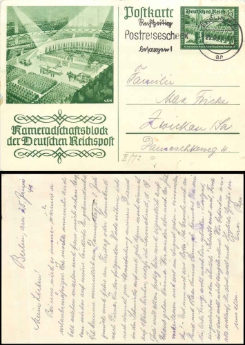 Deutsche Reich 6 Pfennig Kameradschaftsblock der Deutschen Reichspost Ganzsache o Berlin N4 25.6.1941