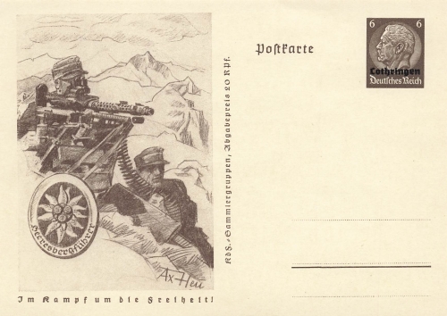 Lorraine on the German Empire 6 Pfennig Hindenburg postal stationery In the fight for freedom Army mountain leader *