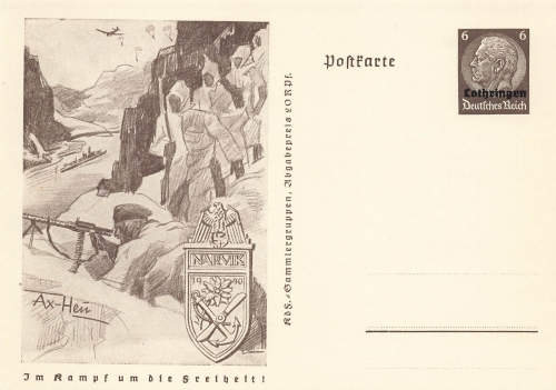 Lorraine on the German Empire 6 Pfennig Hindenburg postal stationery P242 In the fight for freedom Narvik 1940 *