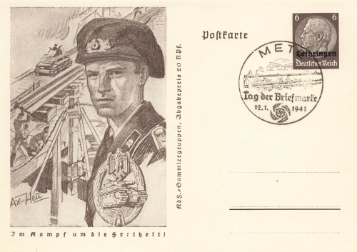 Lorraine 6 Pfennig Hindenburg stationary P242 In the fight for freedom Panzer o Metz Stamp Day 1941