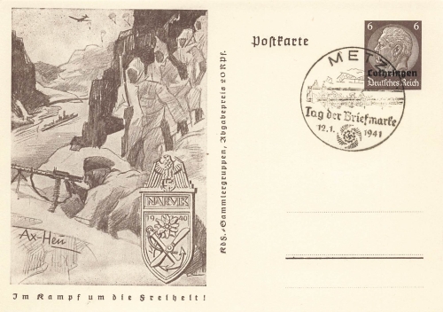 Lorraine 6 Pfennig Hindenburg stationary P242 In the fight for freedom Narvik o Metz Stamp Day 1941
