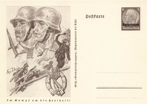 Lorraine 6 Pfennig Hindenburg postal stationery P242 In the fight for freedom tanks 1940 *