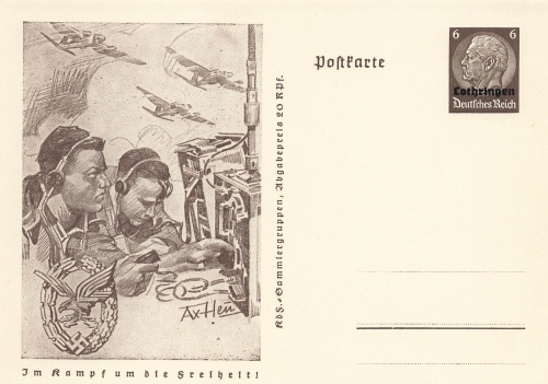 Lorraine 6 Pfennig Hindenburg postal stationery P242 In the fight for freedom radio operator 1940 *