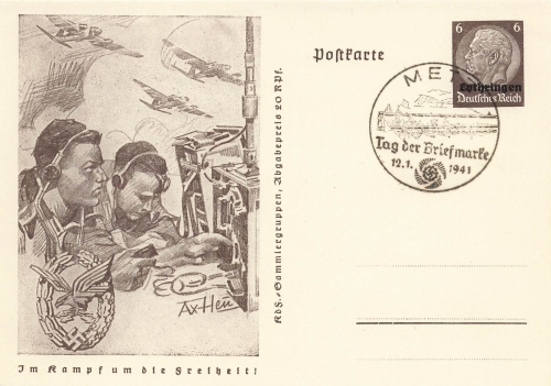 Lorraine 6 Pfennig Hindenburg stationary P242 In the fight for freedom Funker o Metz Stamp Day 1941