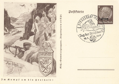 Alsace 6 Pfennig Hindenburg postal stationery P242 In the fight for freedom Narvik o Strasbourg Stamp Day 1941