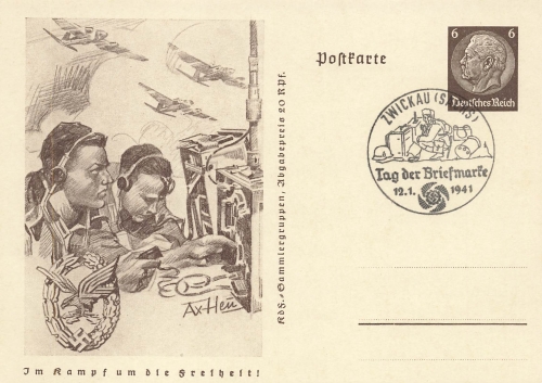 Elsaß 6 Pfennig Hindenburg Ganzsache P242 Im Kampf um die Freiheit Funker o Strassburg Tag der Briefmarke 1941