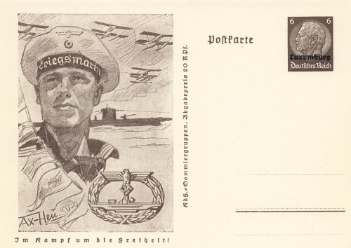 Luxembourg 6 Pfennig Hindenburg postal stationery P242 In the fight for freedom submarine 1940 *