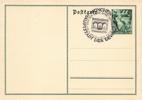 Deutsches Reich Ganzsache zum 30. Januar 1938 Sonderstempel München Hauptstadt der Bewegung 30.1.1938