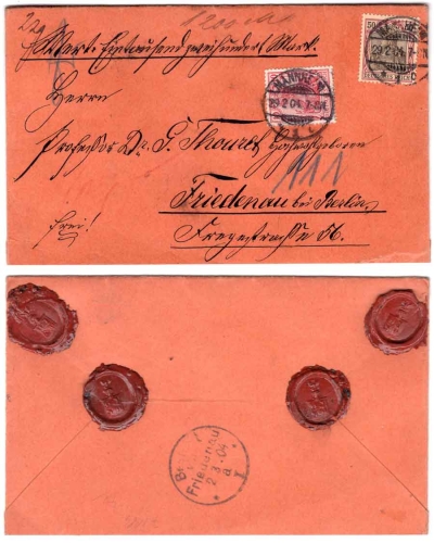 German Reich Germania Michel 71 and 76 on insured letter 1200 marks o Mannheim 02/29/1904 to Friedenau