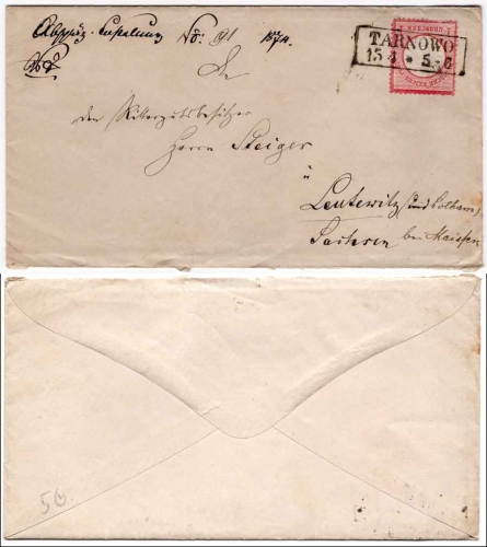 German Empire Michel 19 eagle with large breastplate on letter from Tarnowo April 15, 1874 to Leutewitz