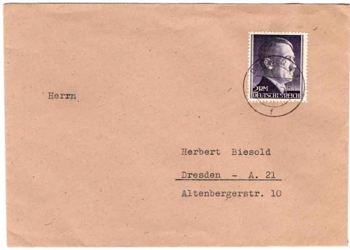Deutsches Reich Michel 811 auf Brief Dresden A3 1944