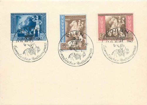 Deutsche Reich Michel 820 - 822 Postkongress mit Sonderstempel Wien 24.10.1942